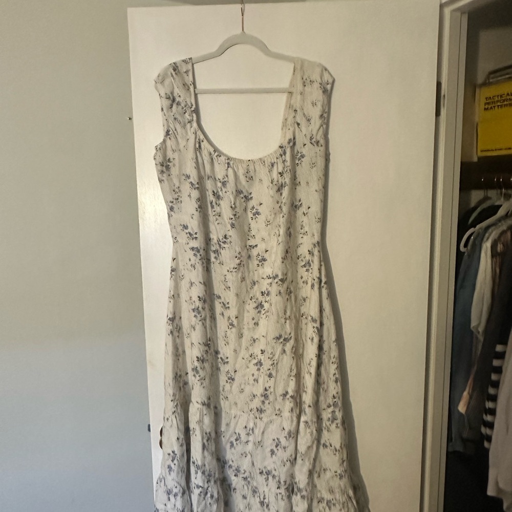 Reformation Cream Floral Midi Dress with Blue Print